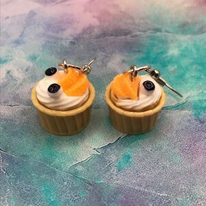 Orange Blueberry Cupcake 3D Charm Earrings